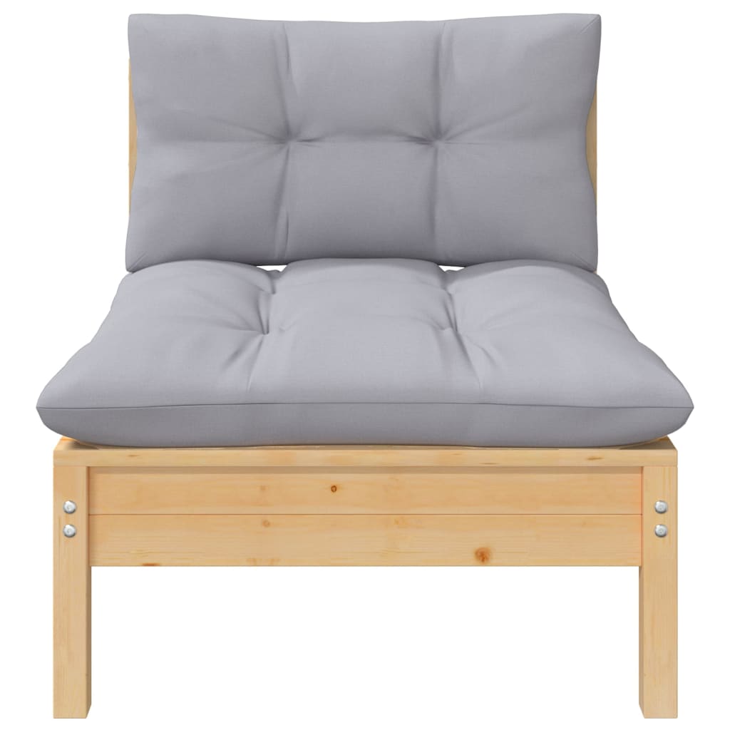 7 Pcs conjunto lounge de jardim + almofadões cinza pinho maciço
