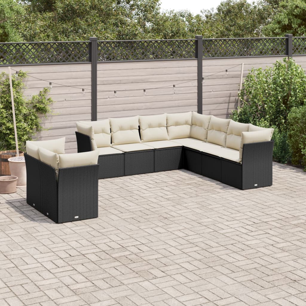 9 Pcs conjunto de sofás p/ jardim c/ almofadões vime PE preto