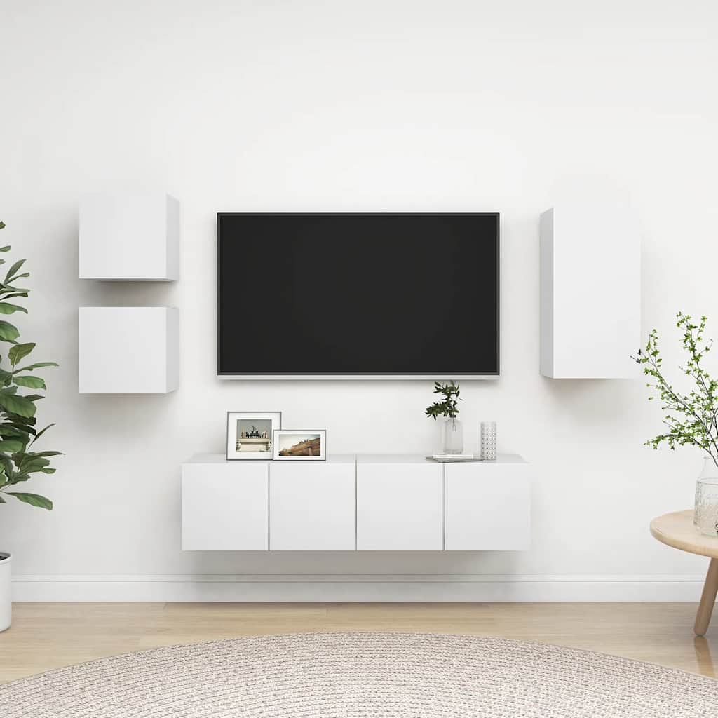 5 Pcs conjunto de móveis de TV derivados de madeira branco