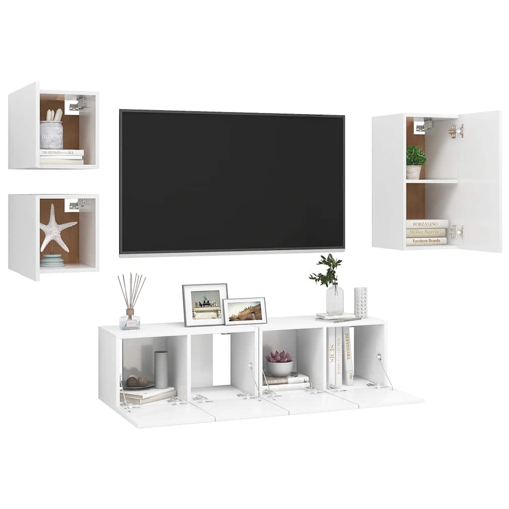 5 Pcs conjunto de móveis de TV derivados de madeira branco