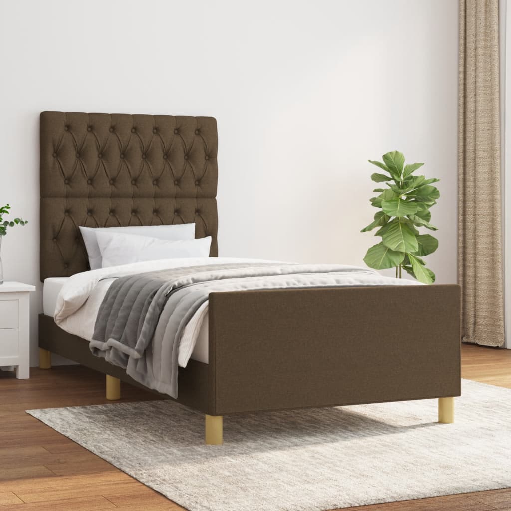 Estrutura de cama sem colchão 100x200 cm tecido castanho-escuro