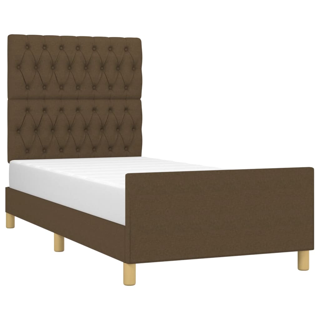 Estrutura de cama sem colchão 100x200 cm tecido castanho-escuro