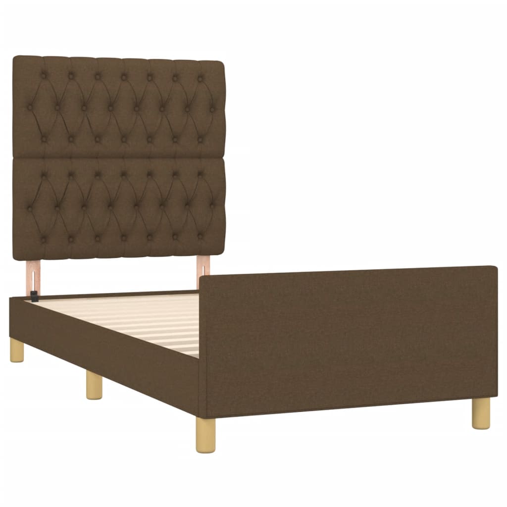 Estrutura de cama sem colchão 100x200 cm tecido castanho-escuro
