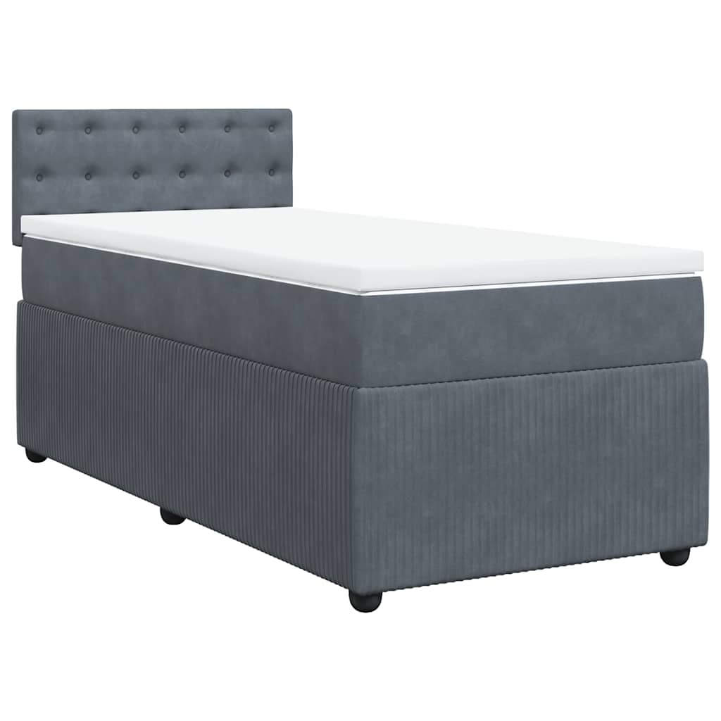 Cama com molas/colchão 90x190 cm veludo cinza-escuro