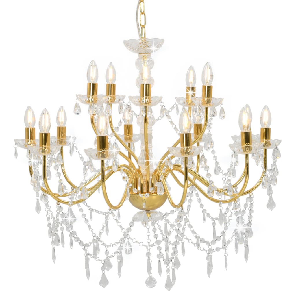 Lustre com 2 patamares 15 x lâmpadas e14 dourado