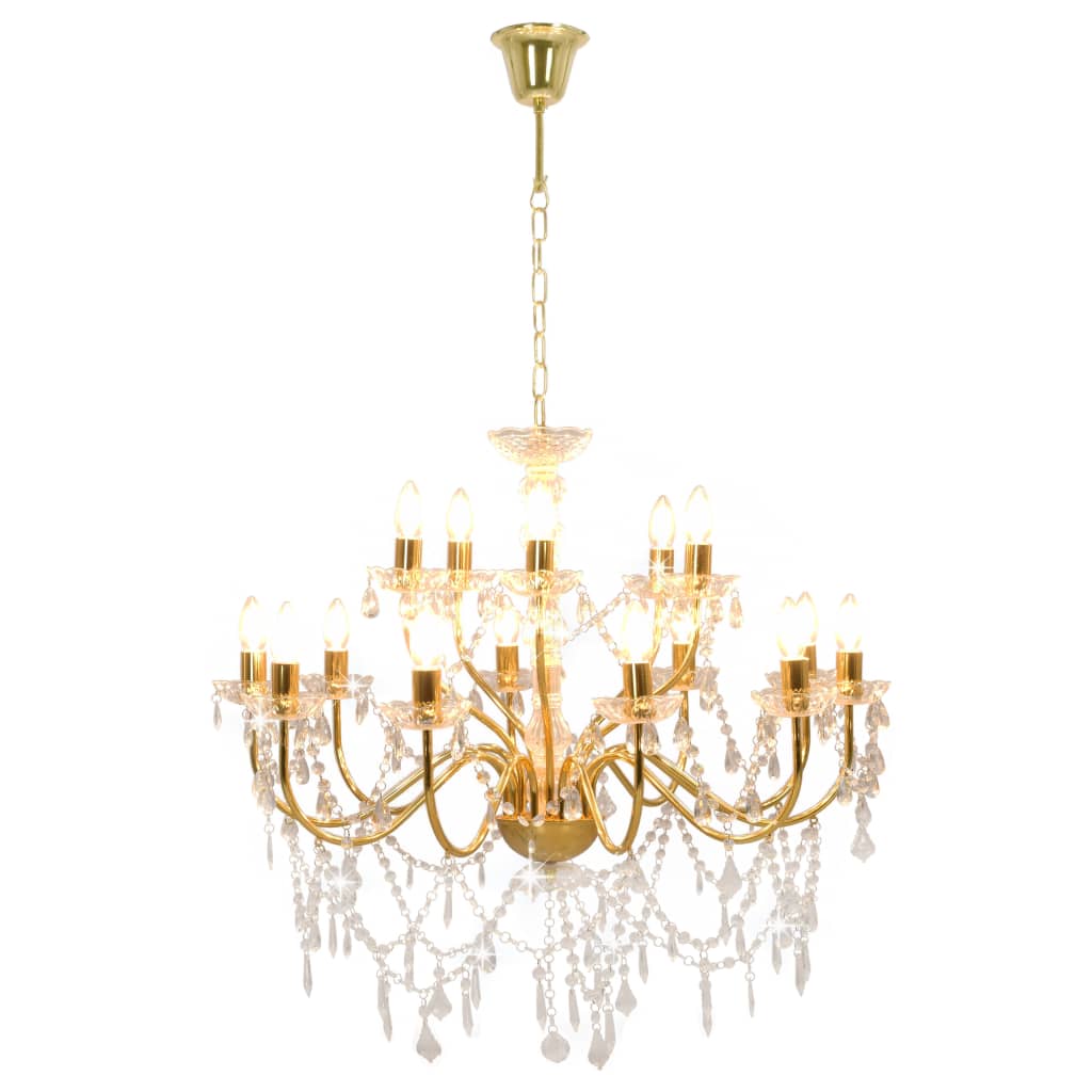 Lustre com 2 patamares 15 x lâmpadas e14 dourado
