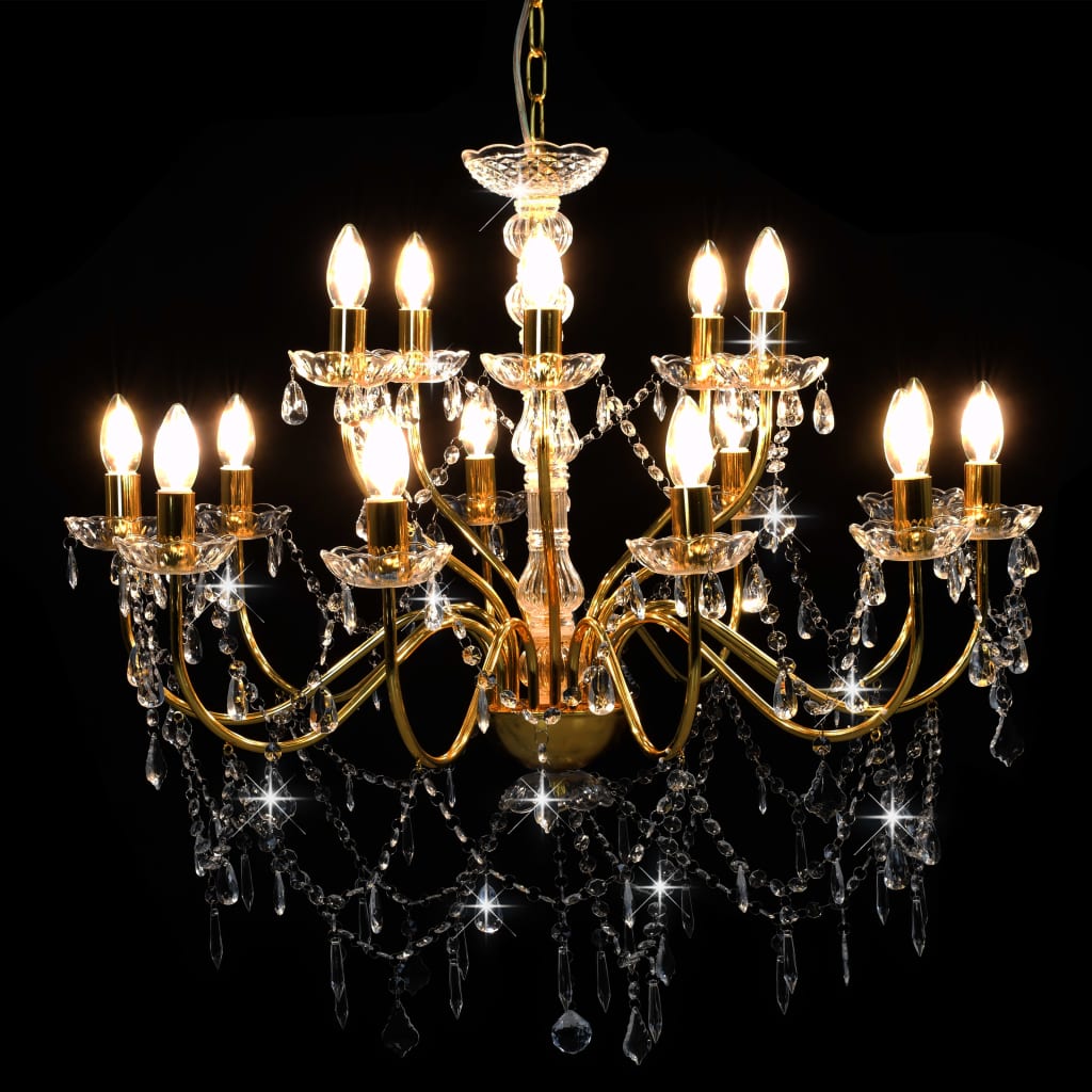 Lustre com 2 patamares 15 x lâmpadas e14 dourado