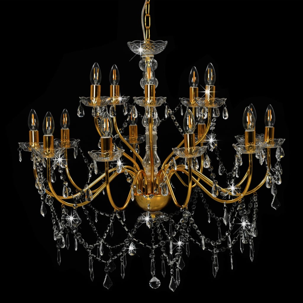 Lustre com 2 patamares 15 x lâmpadas e14 dourado