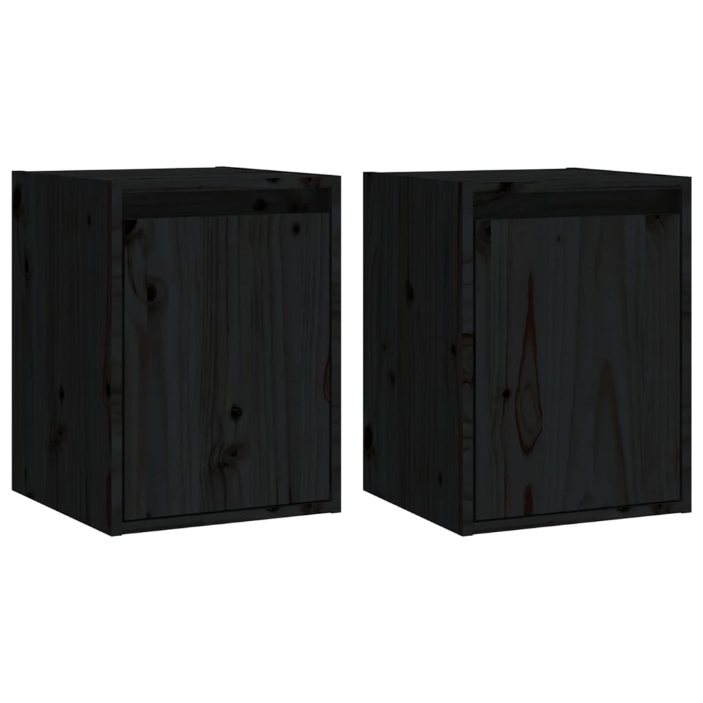 Armários de parede 2 pcs 30x30x40 cm pinho maciço preto