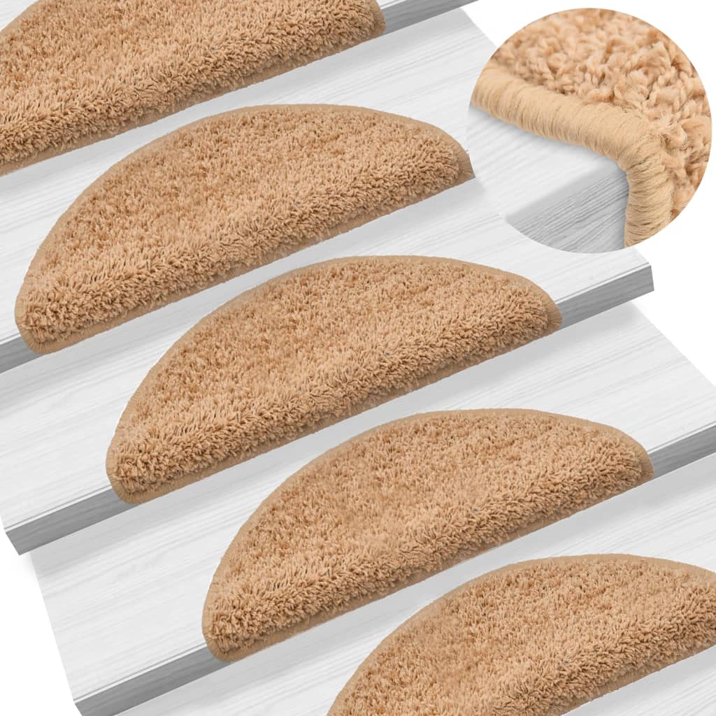 Tapetes de escada 10 peças 56x17x3 cm bege semicircular