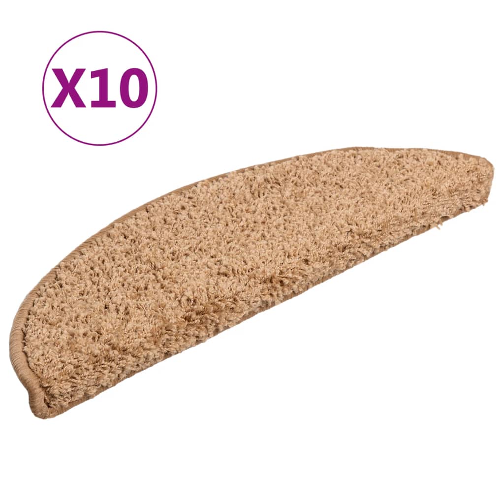 Tapetes de escada 10 peças 56x17x3 cm bege semicircular