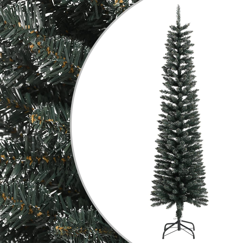 Árvore de natal artificial fina com suporte 210 cm PVC verde