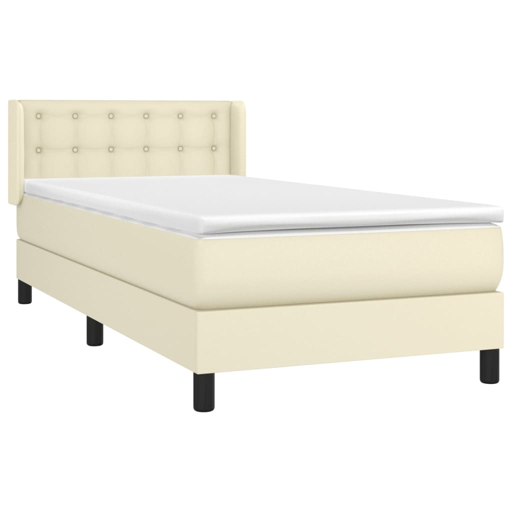 Cama com molas/colchão 90x190 cm couro artificial cor creme