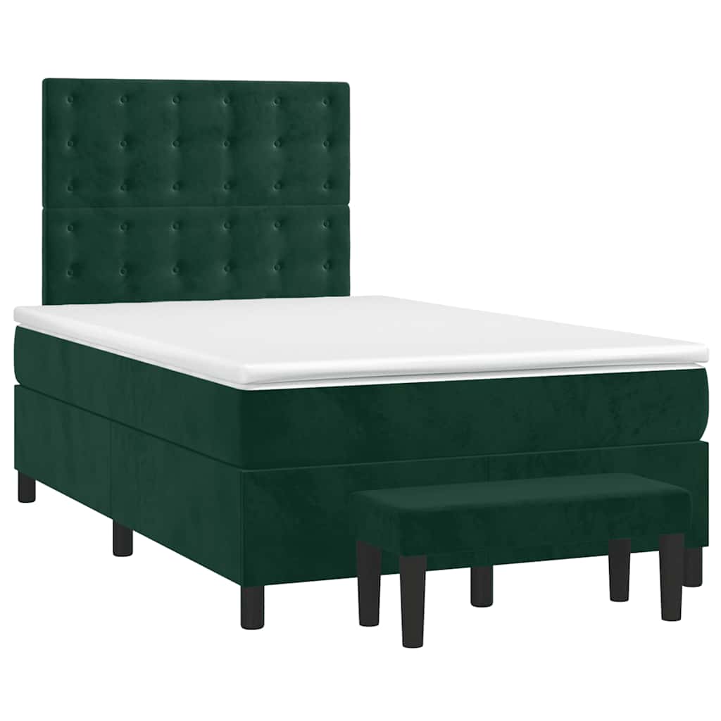 Cama boxspring com colchão 120x200 cm veludo verde-escuro
