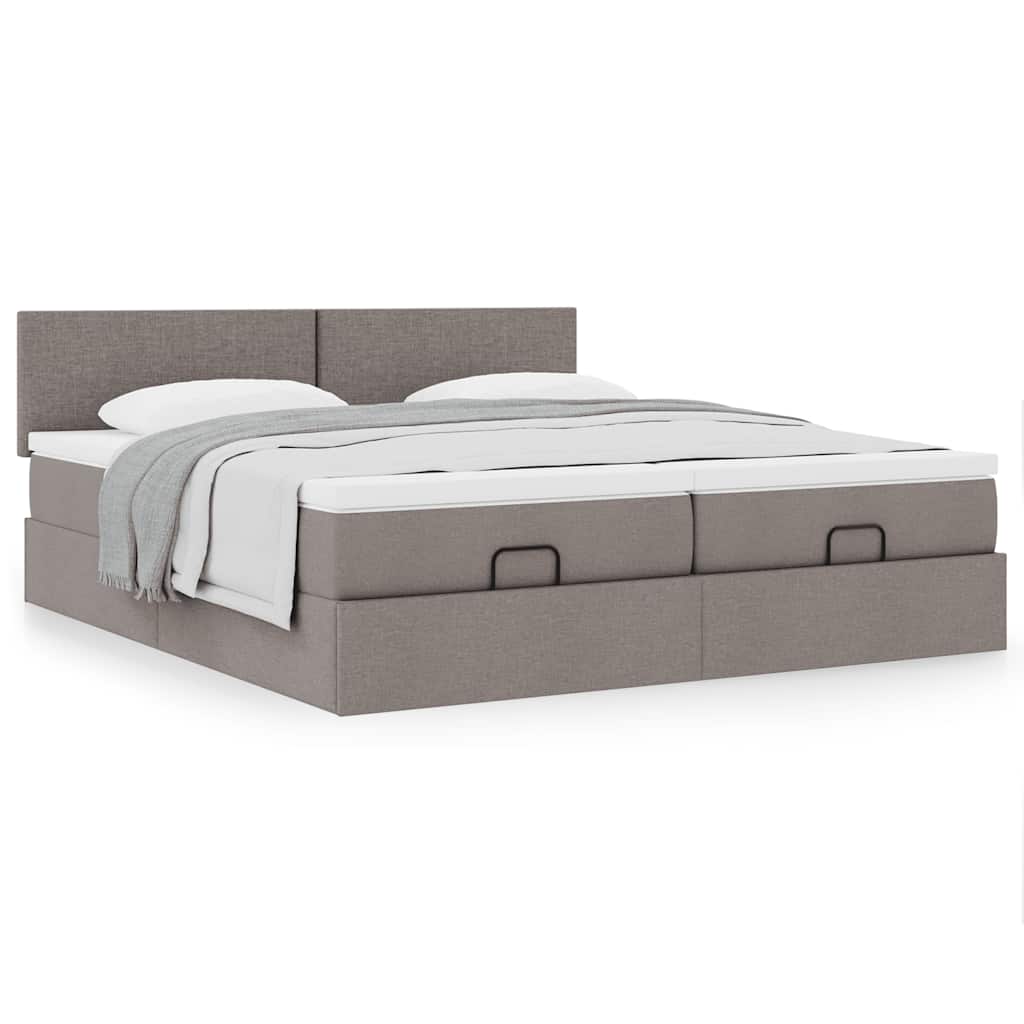 Estrutura de cama otomana com colchões tecido cinzento