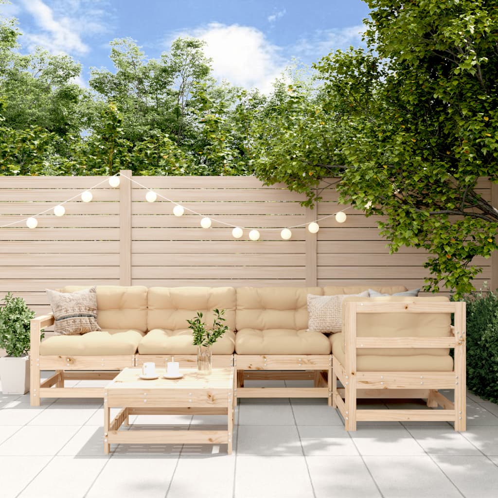 6 Pcs conjunto lounge jardim com almofadões madeira maciça