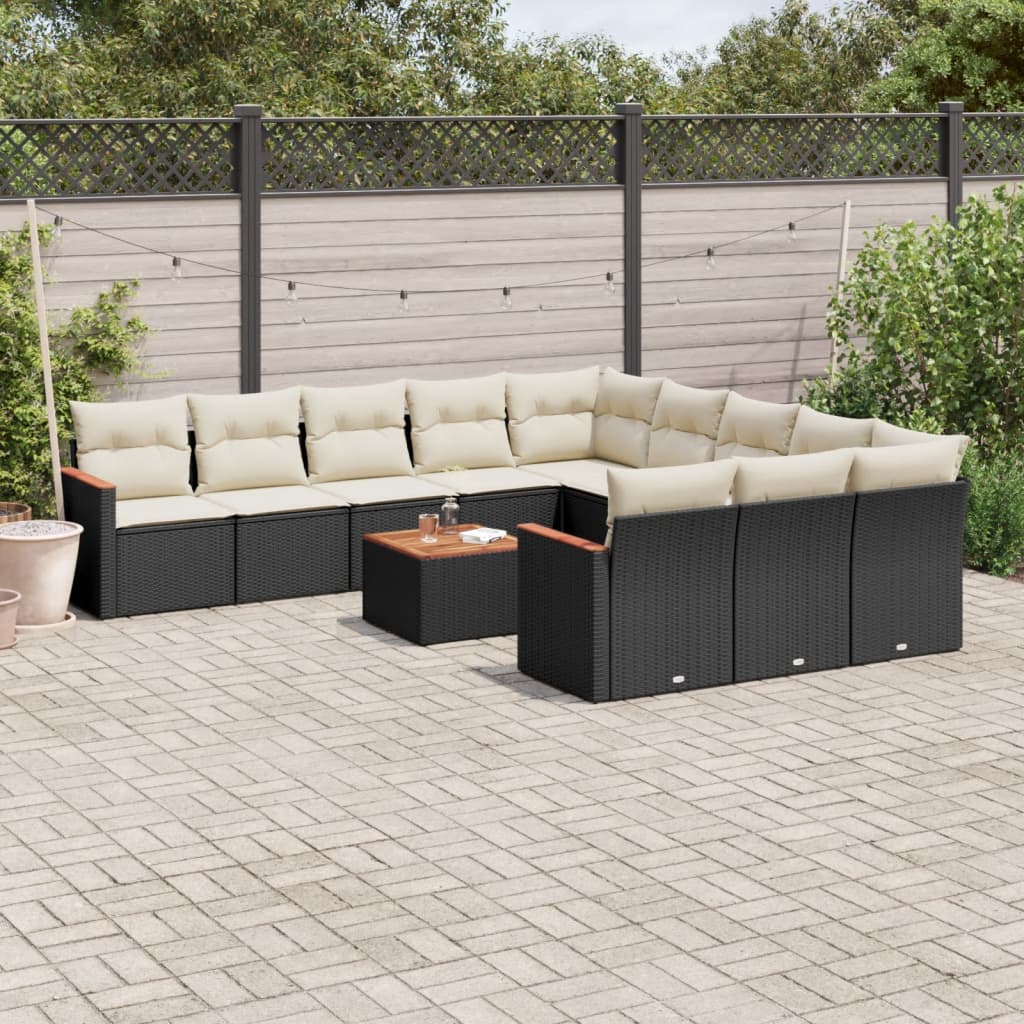 12 Pcs conjunto de sofás de jardim c/ almofadões vime PE preto