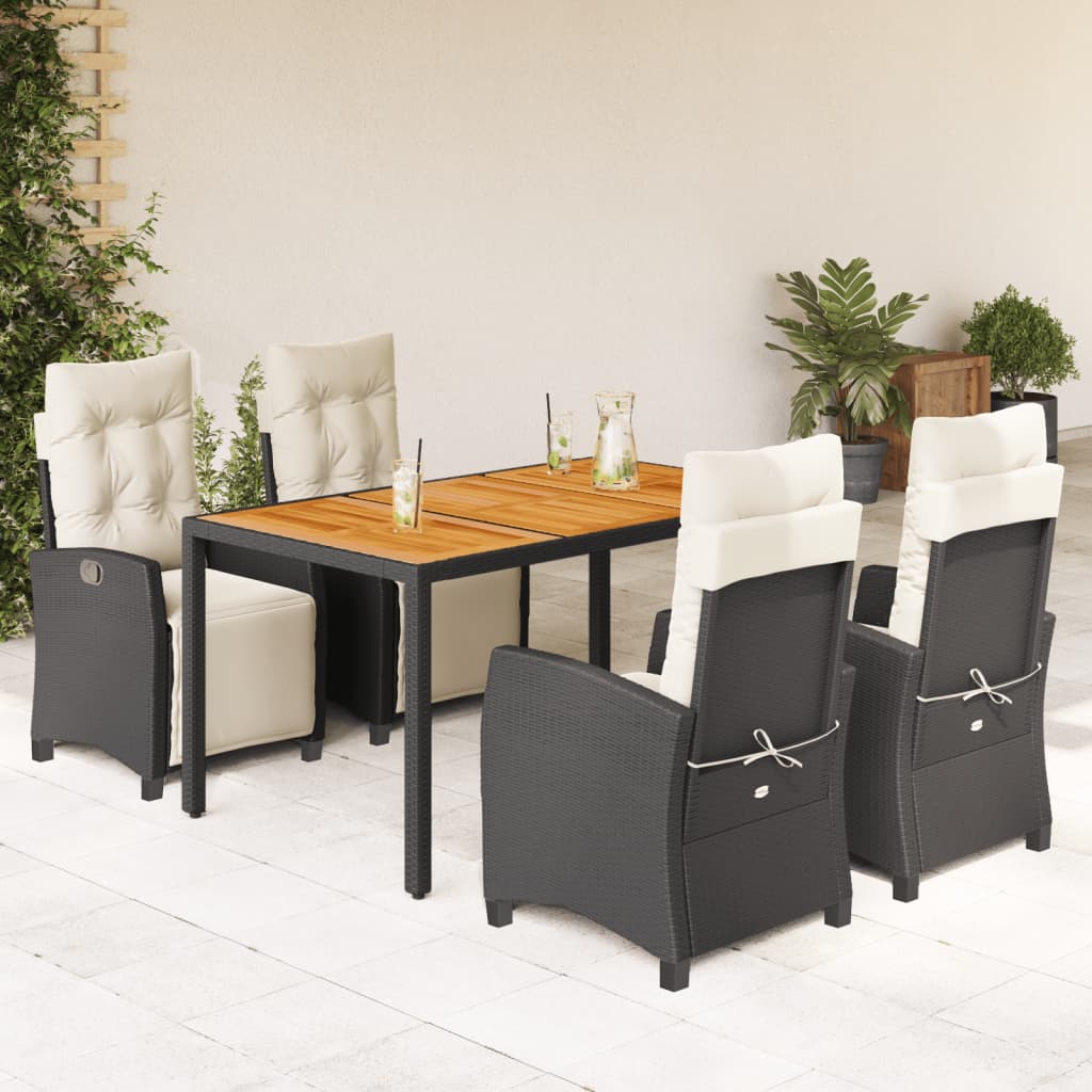 5 Pcs conjunto de jantar p/ jardim c/ almofadões vime PE preto