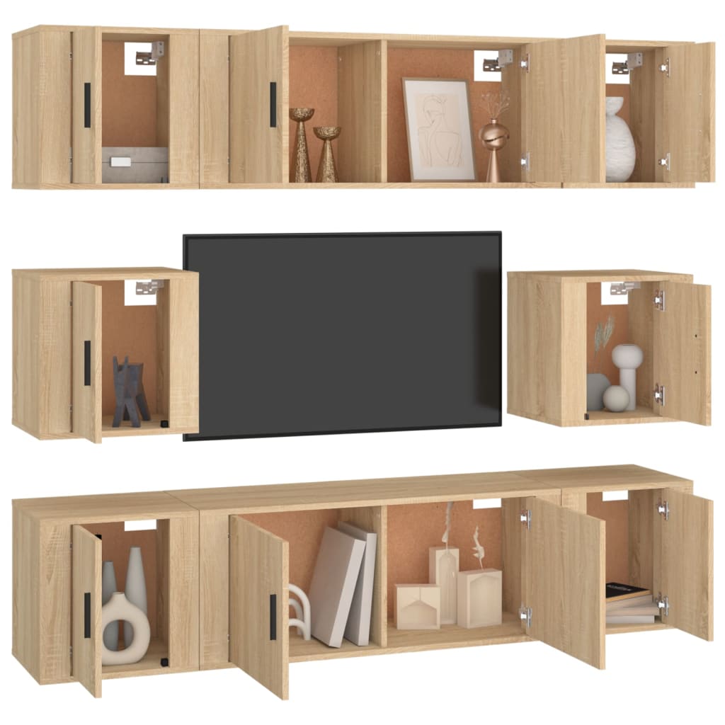 Conjunto móveis de TV 8 pcs madeira processada carvalho sonoma