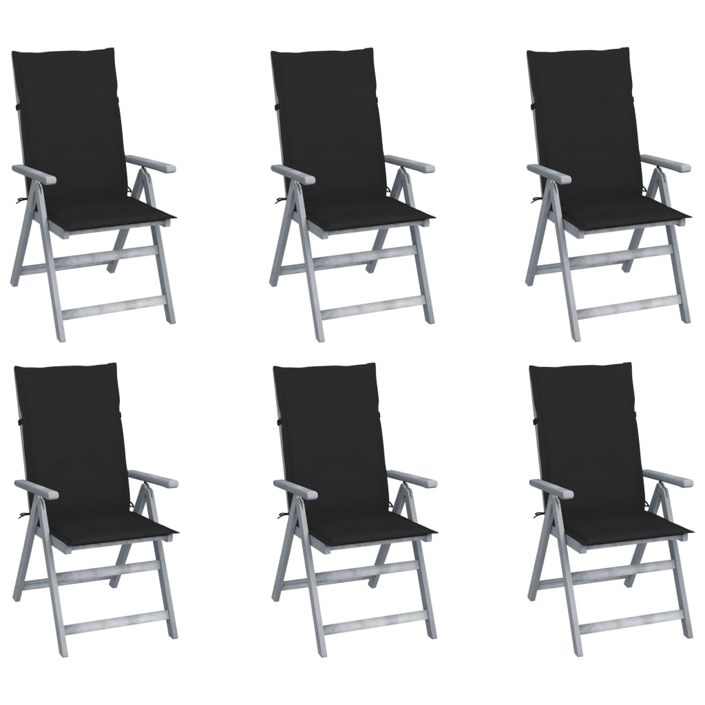 Cadeiras jardim reclináveis c/ almofadões 6 pcs acácia maciça