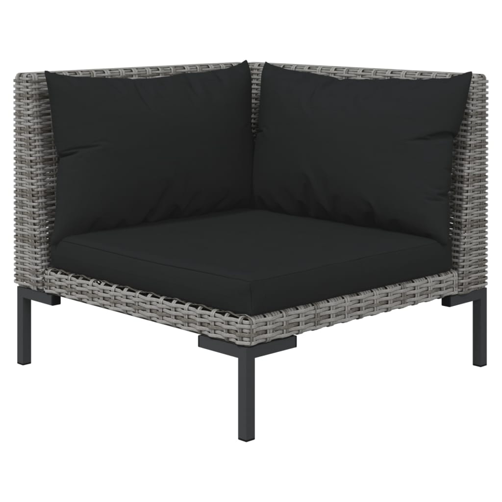 9 Pcs conj. lounge jardim c/ almofadões vime PE cinzento-escuro