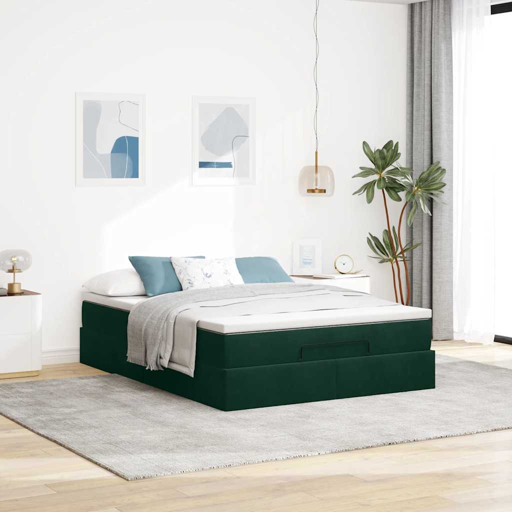 Estrutura de cama otomana com colchão 140x190cm verde escuro