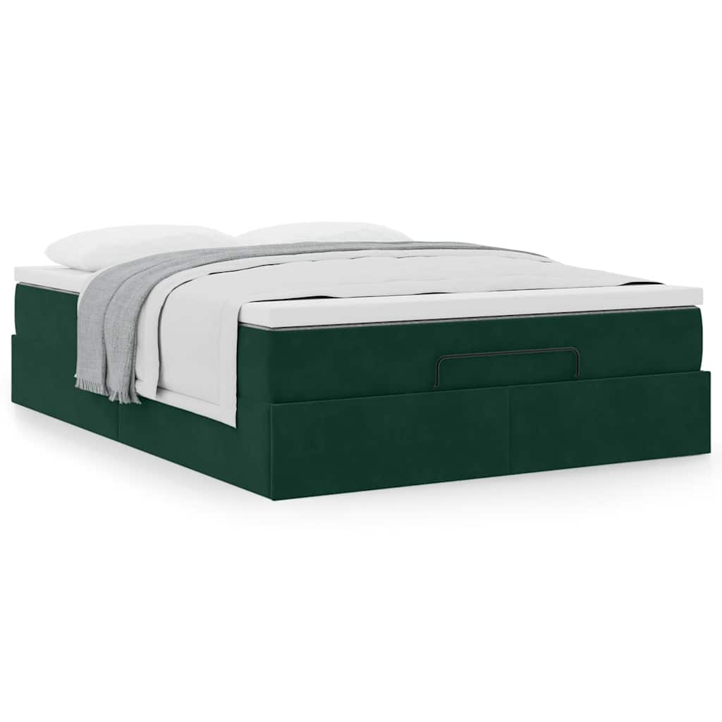 Estrutura de cama otomana com colchão 140x190cm verde escuro
