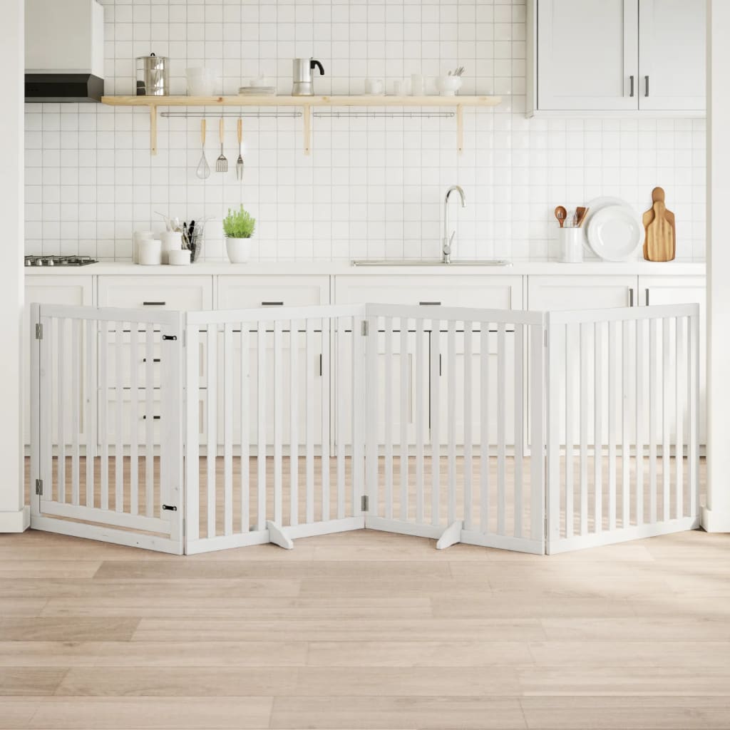 Portão p/ cães com porta dobrável 4 painéis 320 cm álamo branco