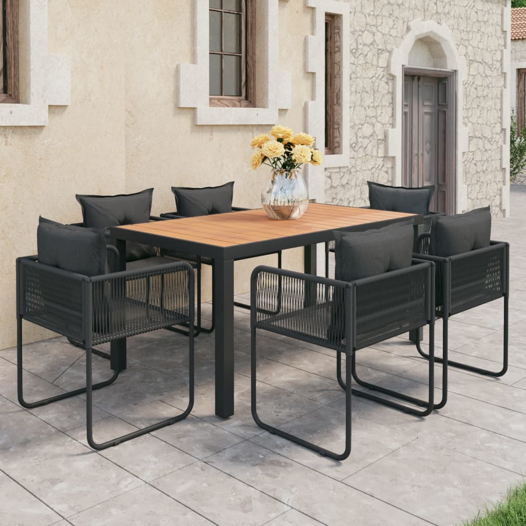 7 Pcs conjunto de jantar p/ jardim vime de PVC preto e castanho