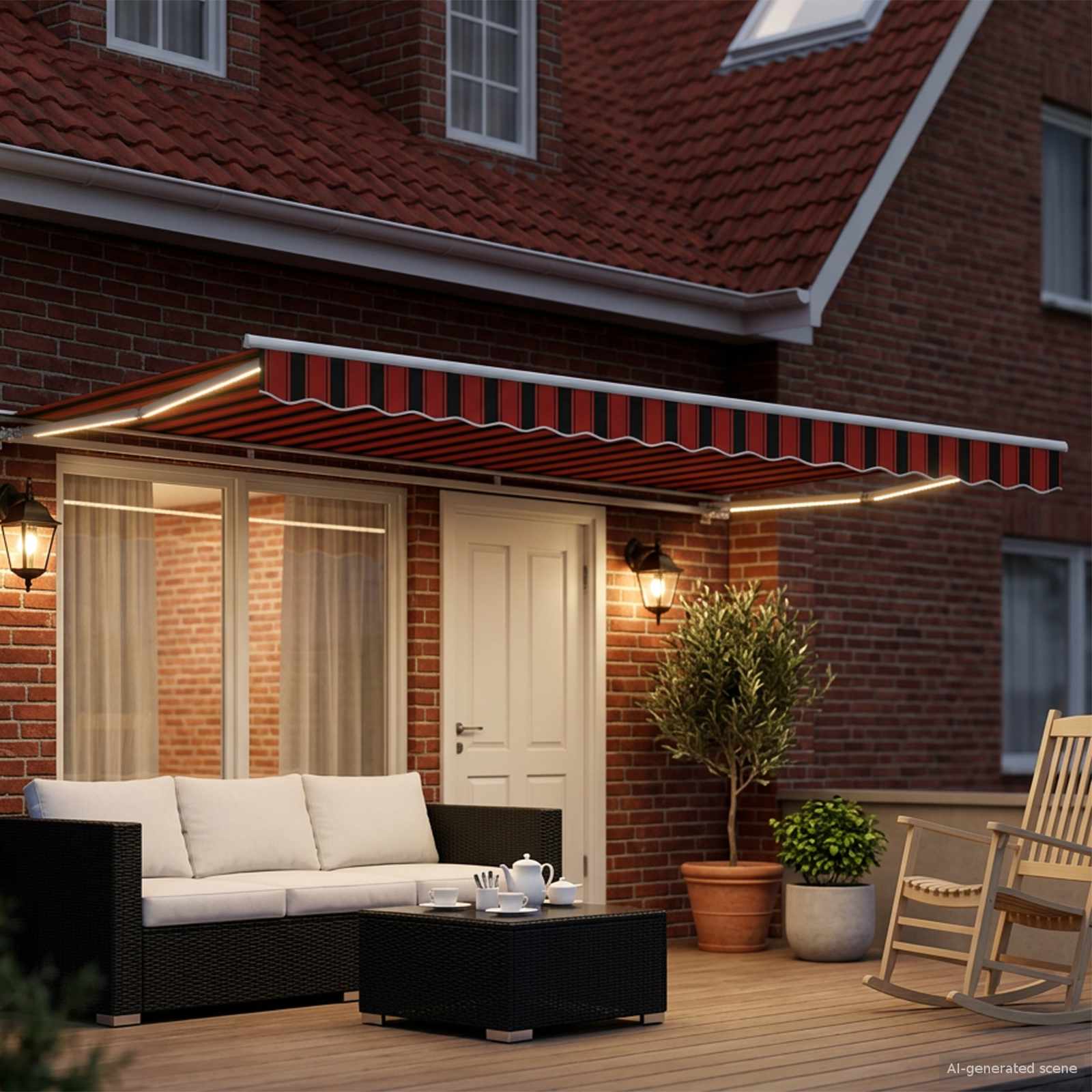 Toldo retrátil elétrico laranja, preto e branco 4 × 3 m