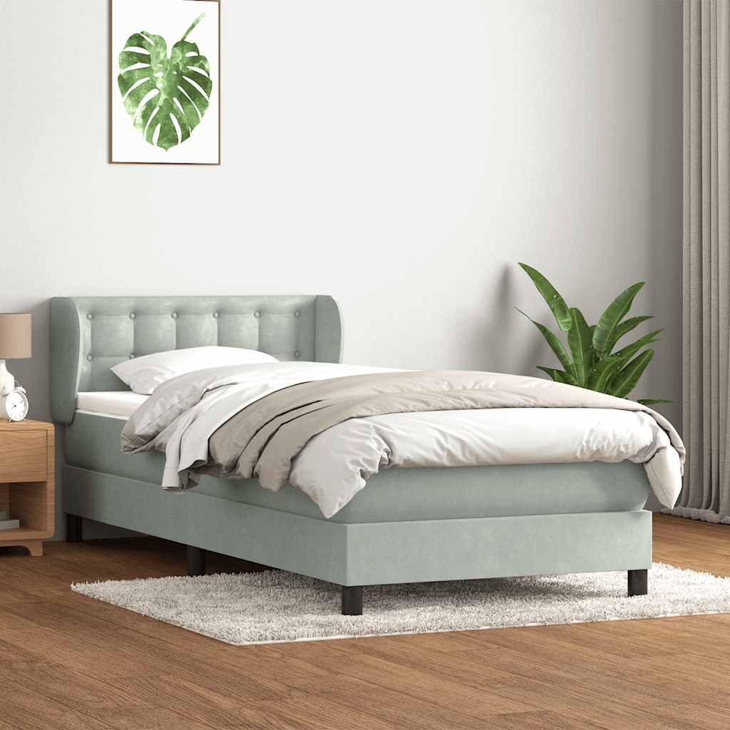 Cama com molas/colchão cinzento-claro 80x210 cm veludo