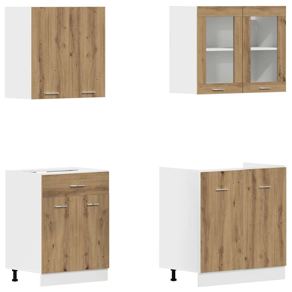 4Pcs armário de cozinha conj. deriv. madeira lyon carvalho artisiano