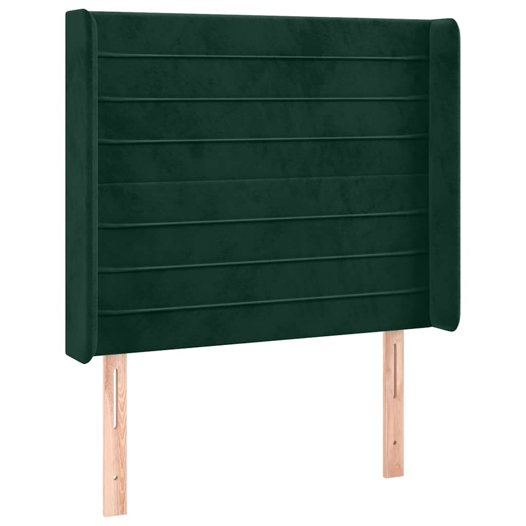 Cabeceira cama c/ luzes LED veludo 83x16x118/128cm verde-escuro