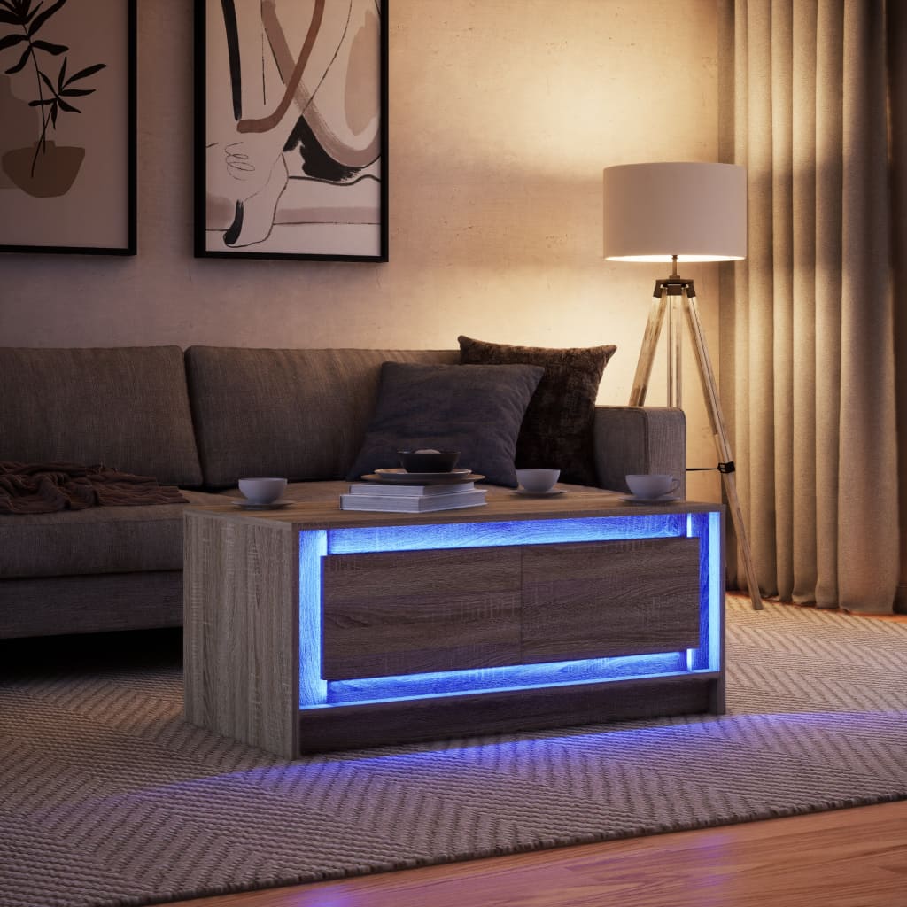 Mesa de centro c/ luzes LED derivados madeira carvalho sonoma