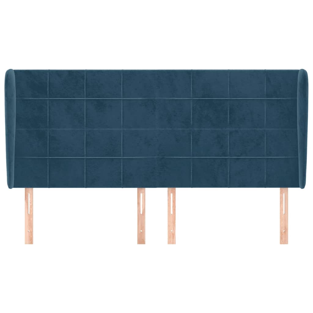 Cabeceira cama c/ abas veludo 183x23x118/128 cm azul-escuro