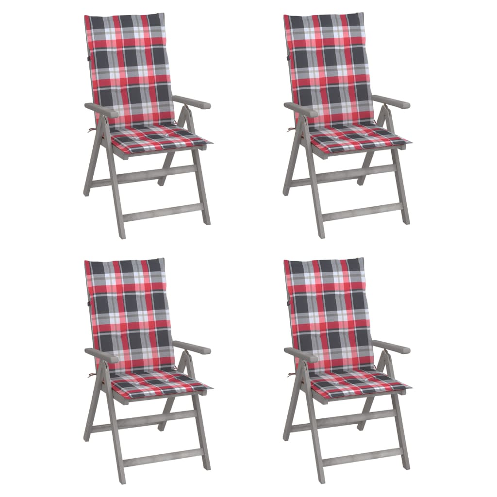 Cadeiras jardim reclináveis c/ almofadões 4 pcs acácia maciça
