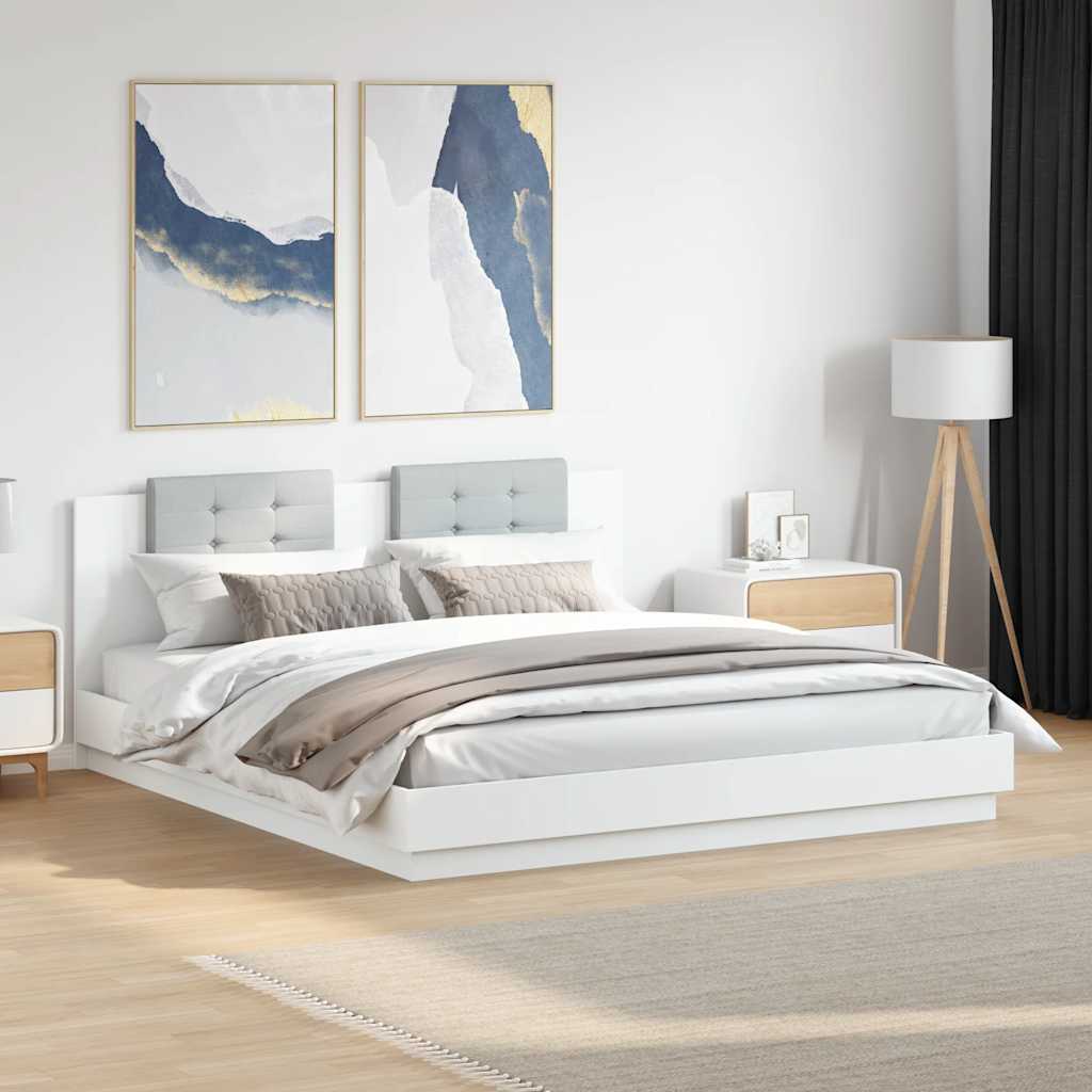 Estrutura de cama com cabeceira e luzes LED 160x200 cm branco