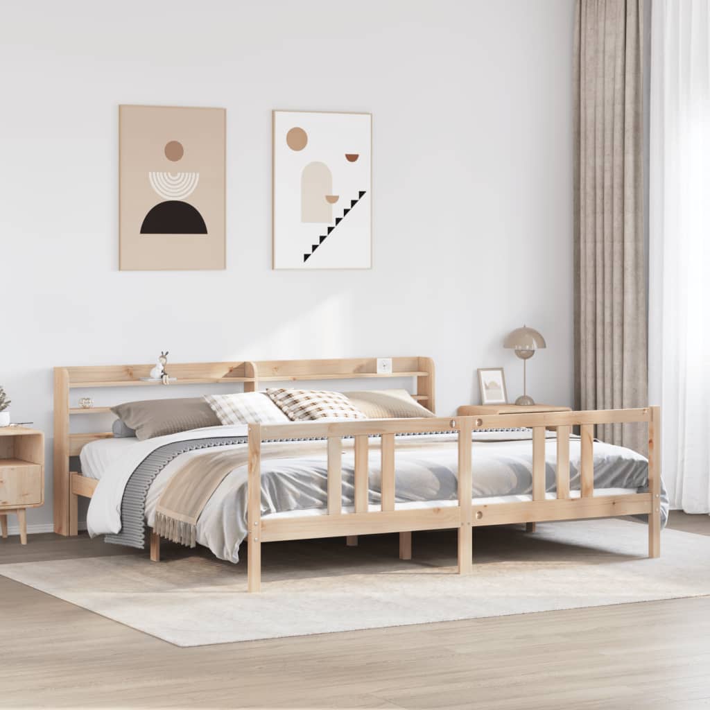 Estrutura de cama com cabeceira 200x200 cm pinho maciço