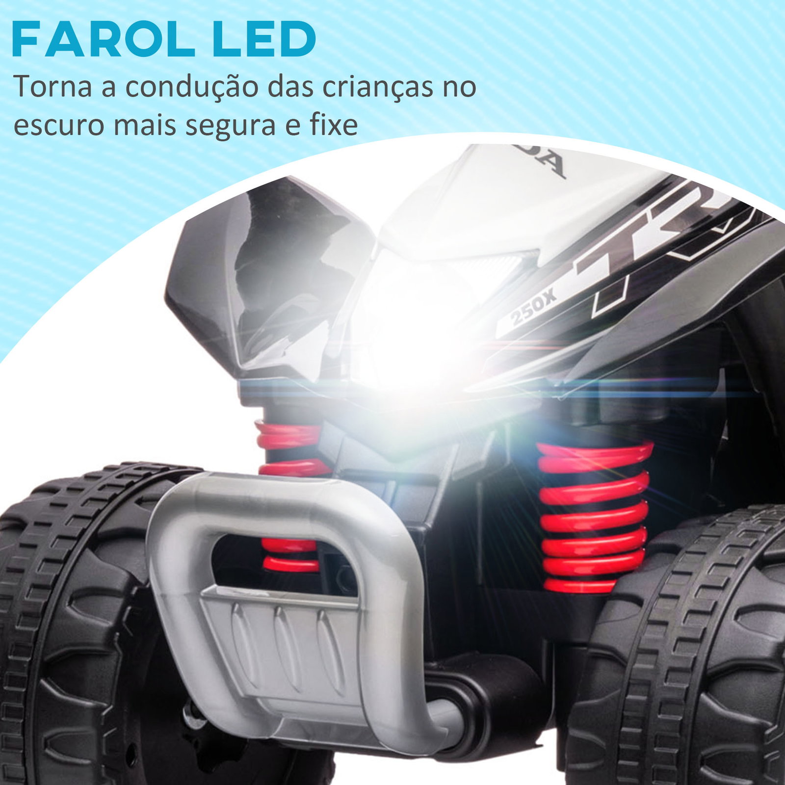 Quadriciclo elétrico honda para crianças bateria 6v com faróis LED buzina velocidade de 2,8km/h 65,5x35,5x43,5 cm branco e preto