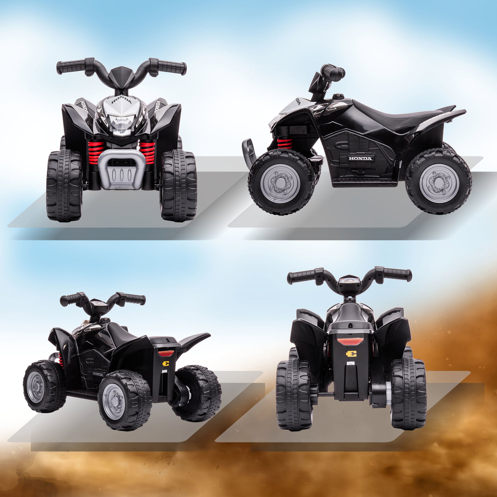 Quadriciclo elétrico honda para crianças bateria 6v com faróis LED buzina velocidade de 2,8km/h 65,5x35,5x43,5 cm branco e preto