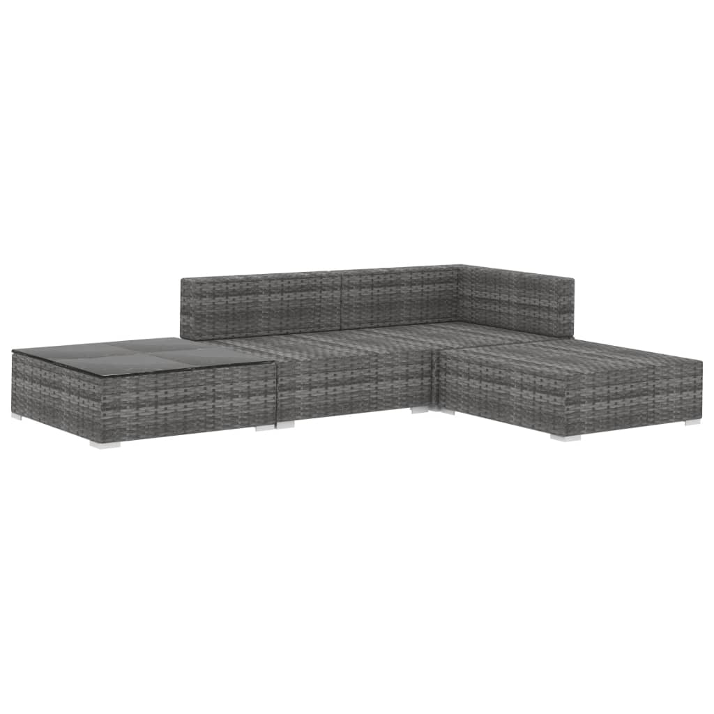 Conjunto lounge de jardim c/ almofadões 4 pcs vime PE cinzento