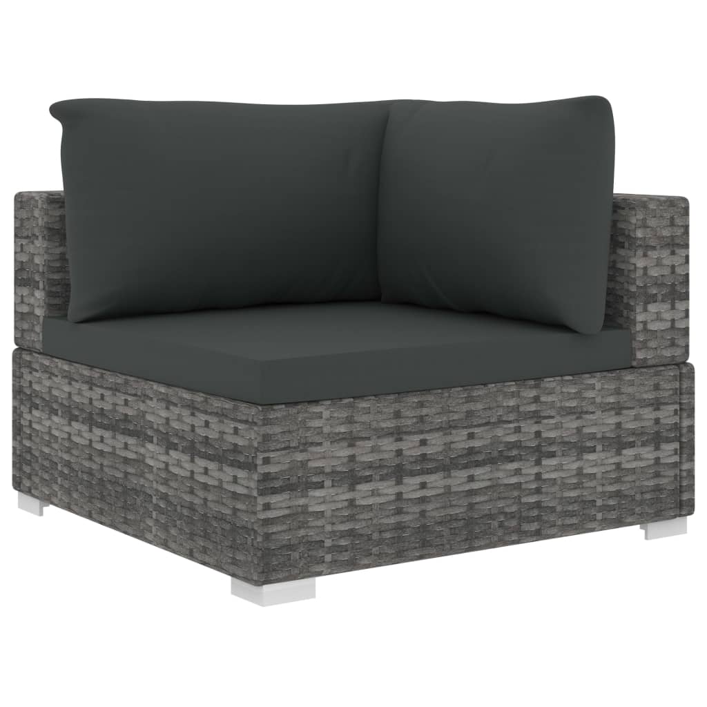 Conjunto lounge de jardim c/ almofadões 4 pcs vime PE cinzento