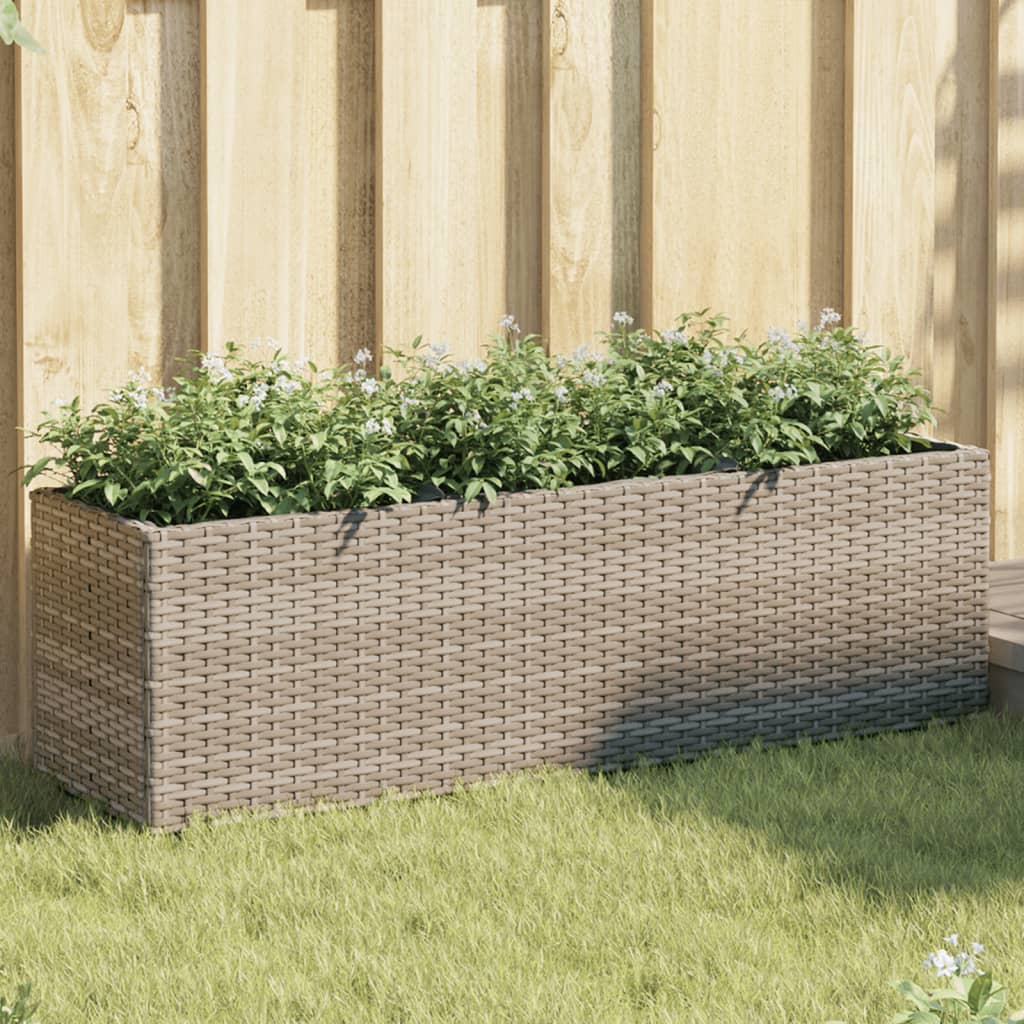 Canteiro jardim com 3 vasos 105x30x32 cm vime PE cinzento