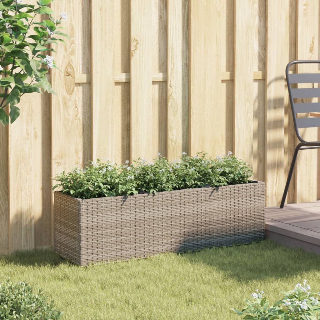 Canteiro jardim com 3 vasos 105x30x32 cm vime PE cinzento