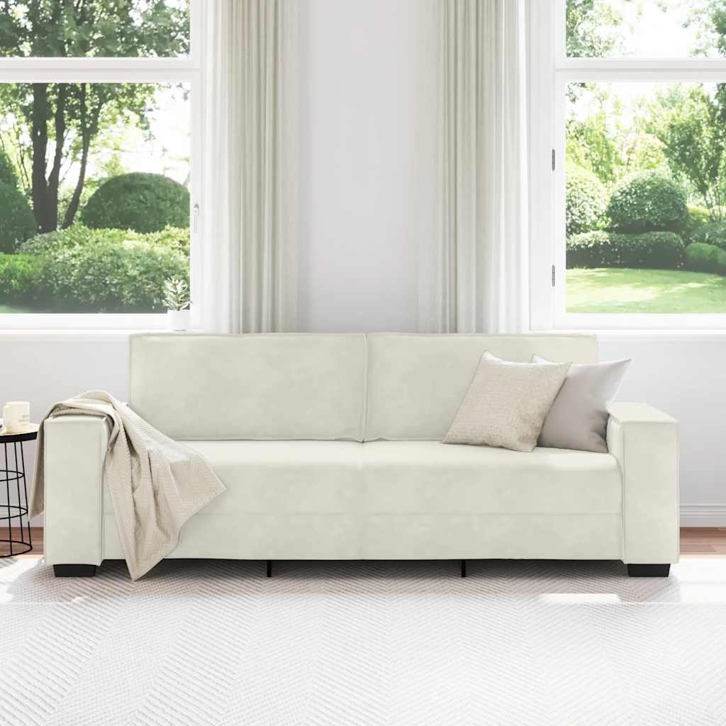 Sofá de 3 lugares 220x78x84 cm veludo cor creme