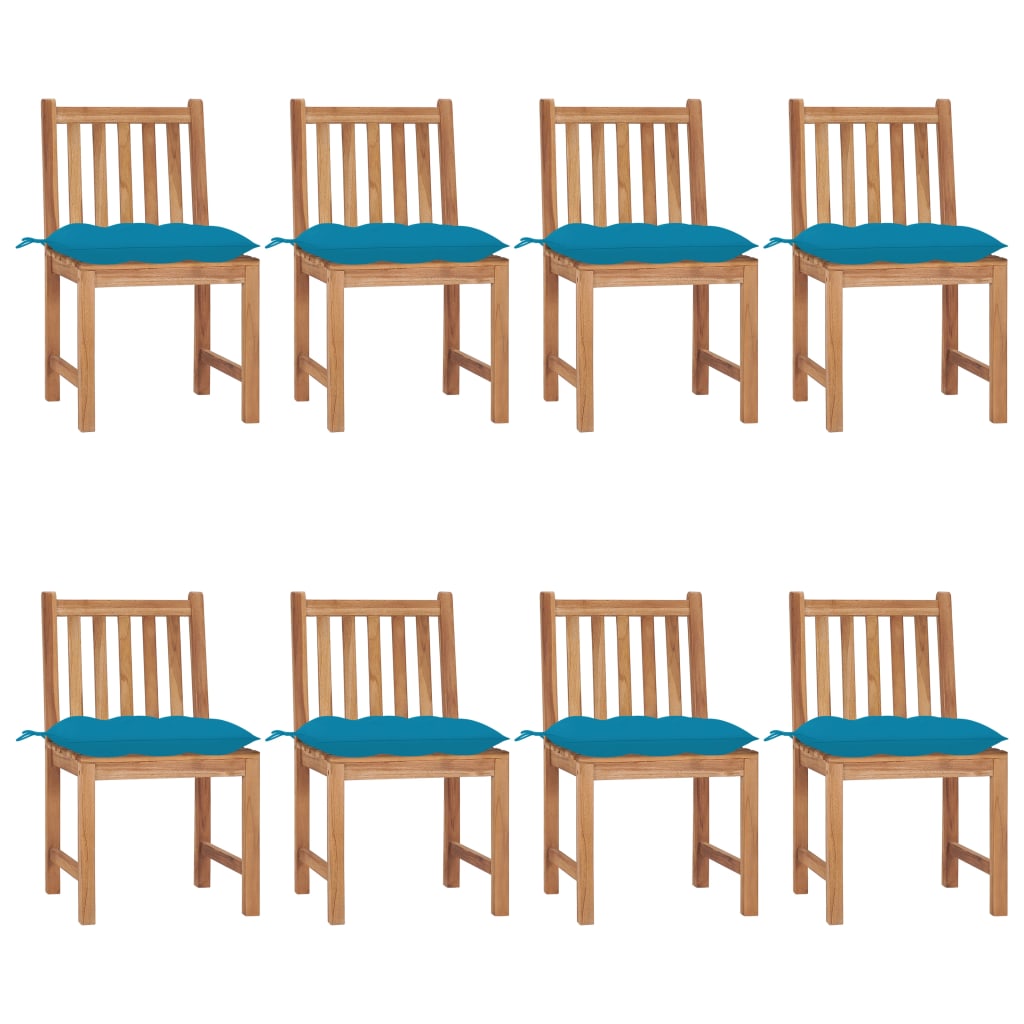 Cadeiras de jardim 8 pcs c/ almofadões madeira de teca maciça
