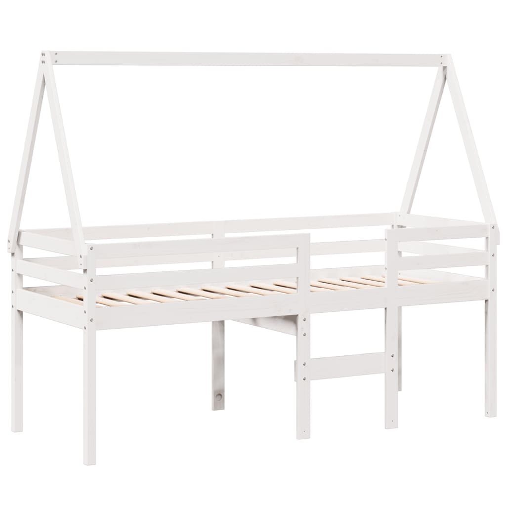 Cama alta com telhado 90x190 cm pinho maciço branco
