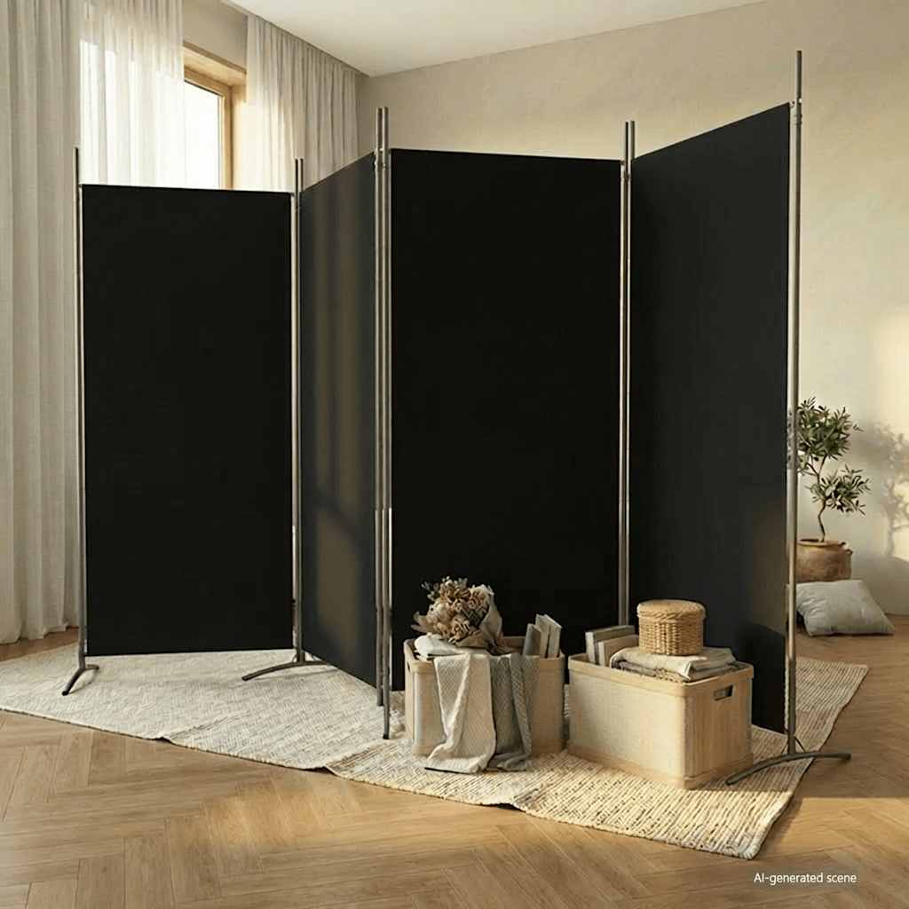 Divisória de quarto com 4 painéis 346x180 cm tecido preto