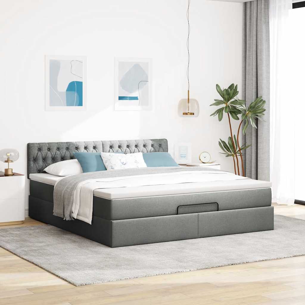 Estrutura de cama otomana com colchão 180x200cm cinzento escuro