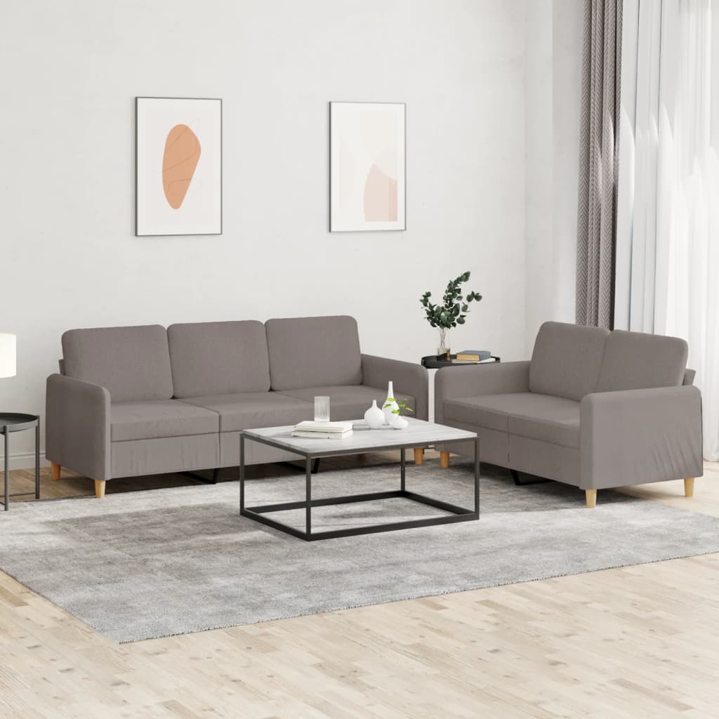 2 Pcs conjunto de sofás com almofadões tecido cinza-acastanhado